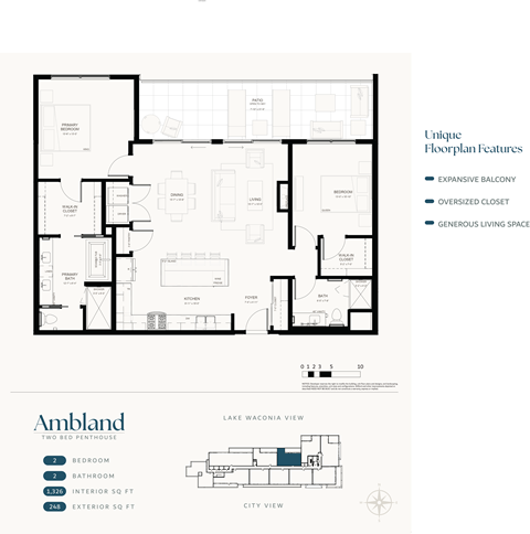 Floor plan for 2 beds, 2 baths, 1326 sqft